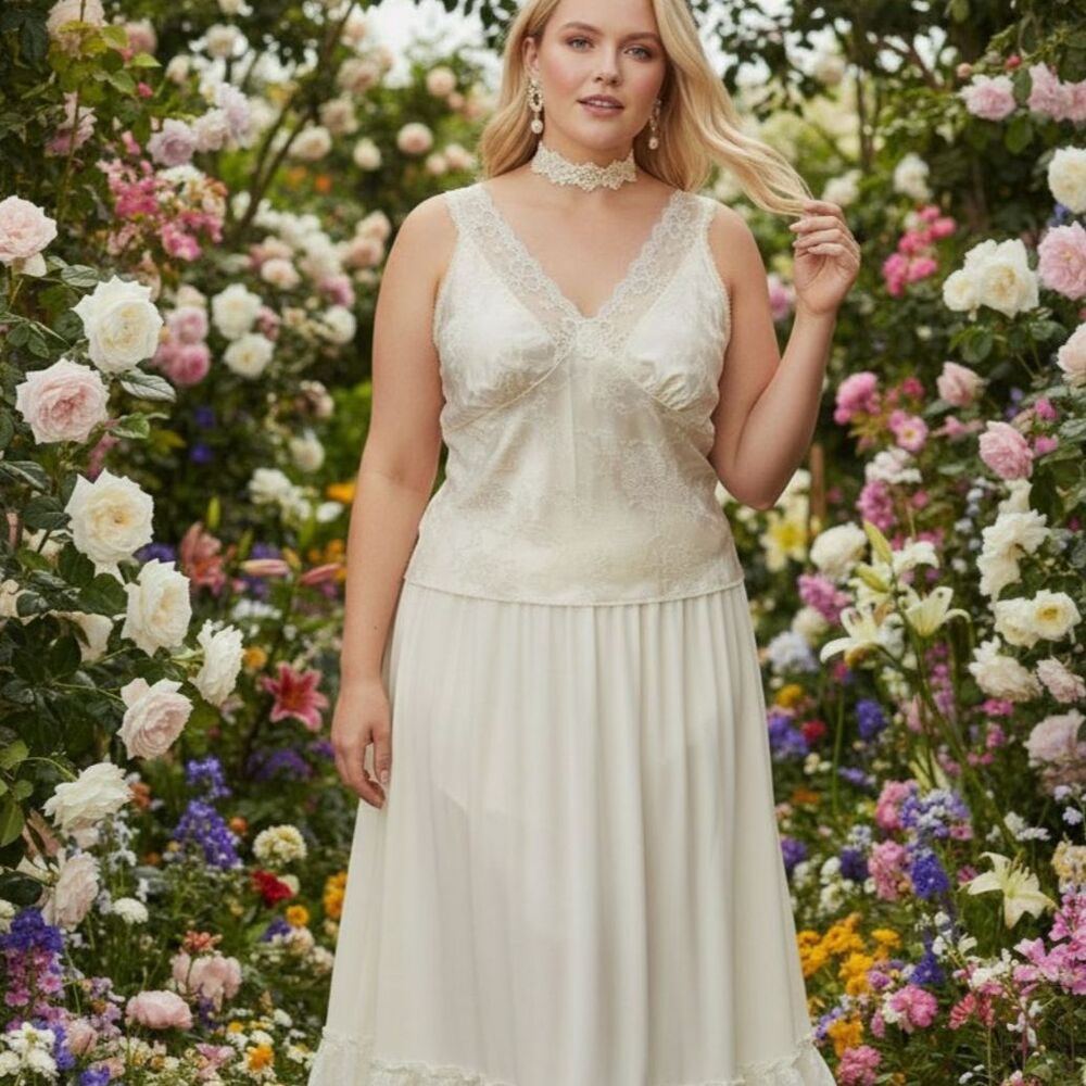 Danbury Vintage Victorian Coquette Babydoll Camisole Womens 1X Cream Jacquard